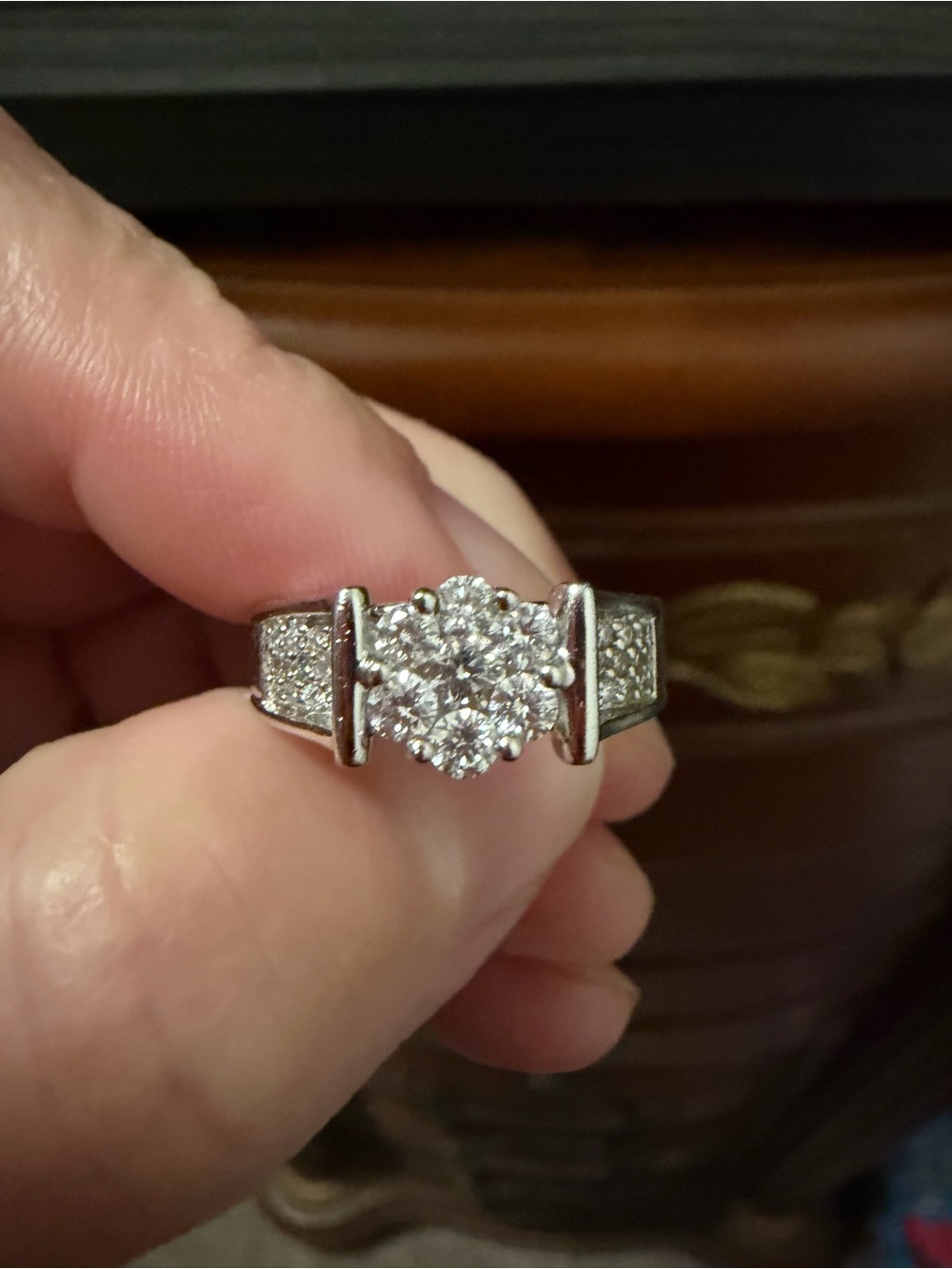 10kt White Gold Genuine Diamond Cluster Wedding Anniversary Ring